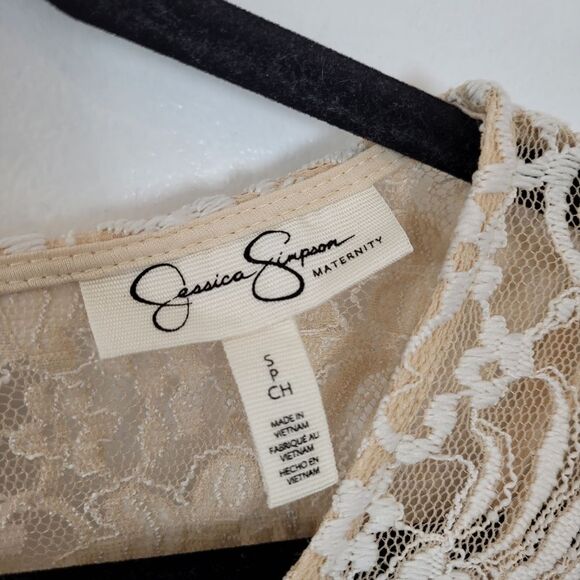 Jessica Simpson Maternity Top Lace Sheer Beige Gold Formal Event Dressy Small - Picture 8 of 11